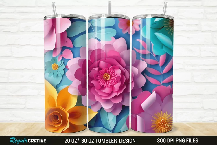3D Paper Flower 20/30oz Skinny Tumbler