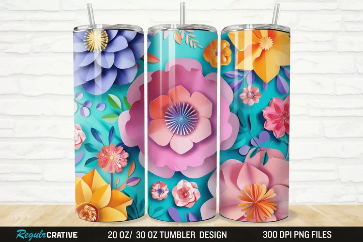 3D Paper Flower 20/30oz Skinny Tumbler