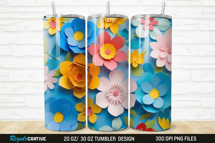 3D Paper Flower 20/30oz Skinny Tumbler