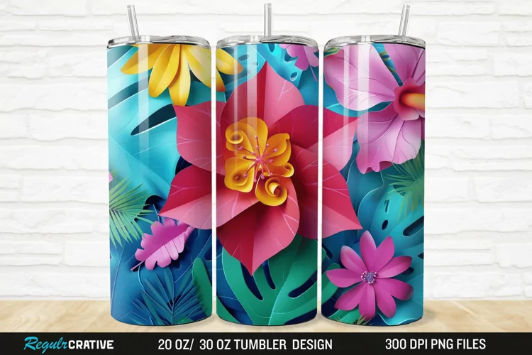 3D Paper Flower 20/30oz Skinny Tumbler