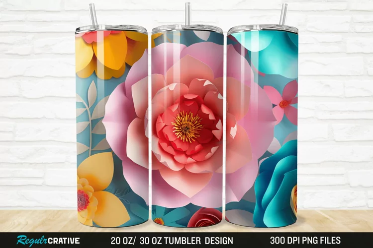 3D Paper Flower 20/30oz Skinny Tumbler