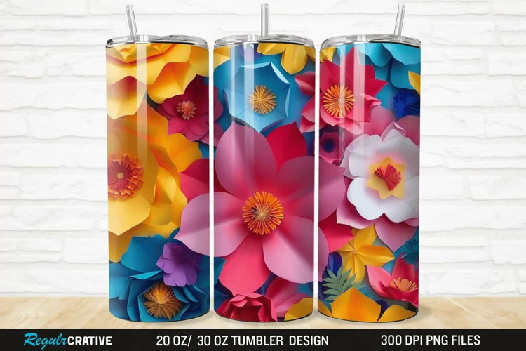 3D Paper Flower 20/30oz Skinny Tumbler