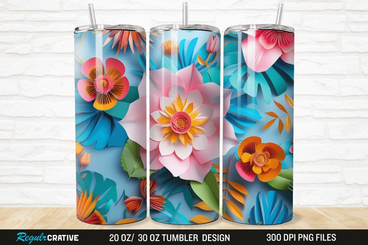 3D Paper Flower 20/30oz Skinny Tumbler example image 1