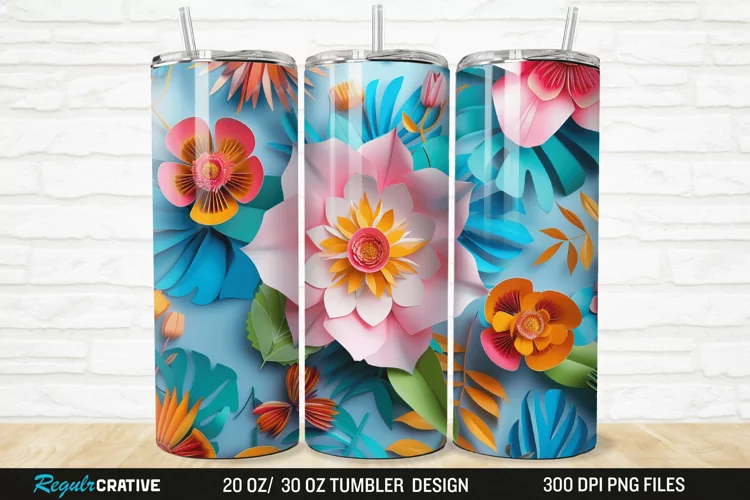 3D Paper Flower 20/30oz Skinny Tumbler