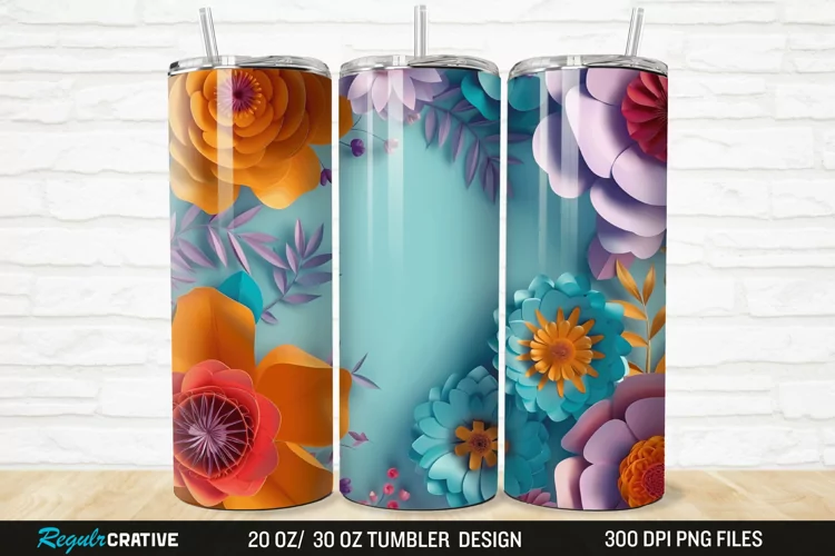 3D Paper Flower 20/30oz Skinny Tumbler