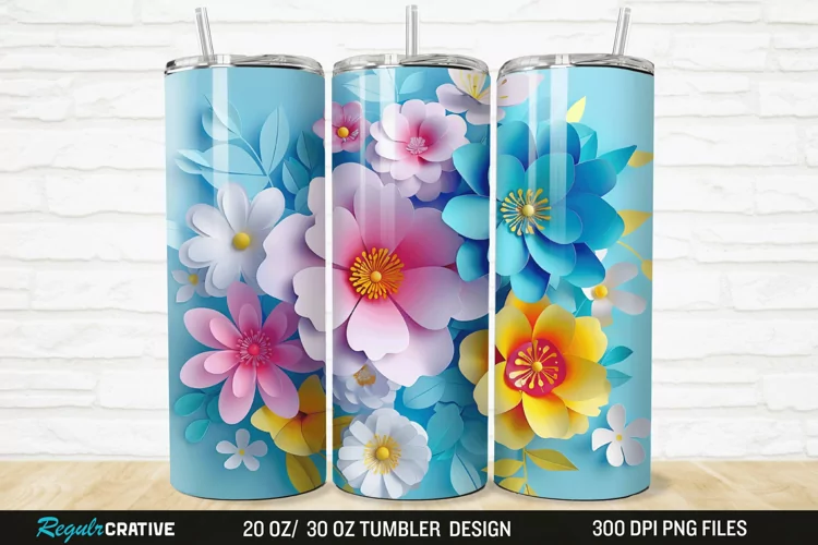 3D Paper Flower 20/30oz Skinny Tumbler