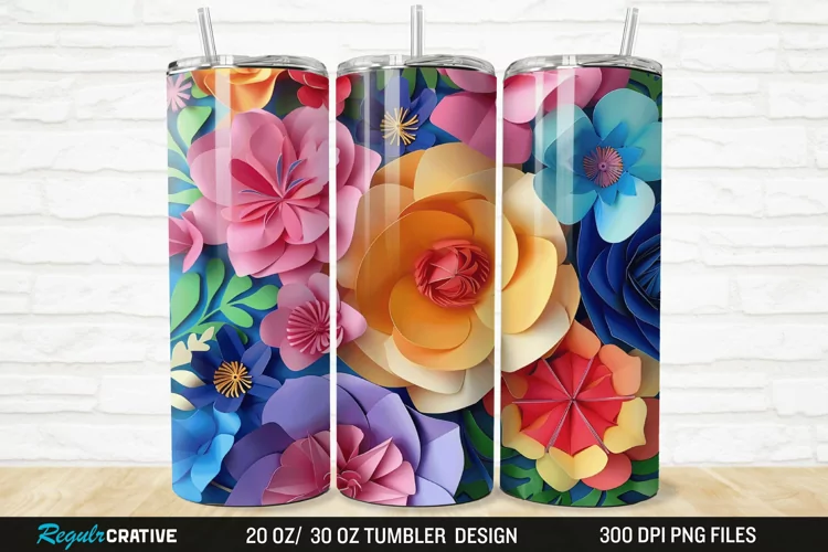 3D Paper Flower 20/30oz Skinny Tumbler