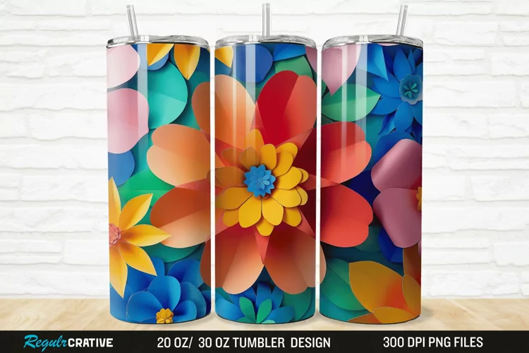3D Paper Flower 20/30oz Skinny Tumbler
