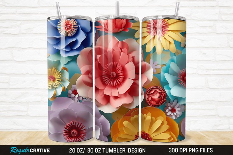 3D Paper Flower 20/30oz Skinny Tumbler example image 1