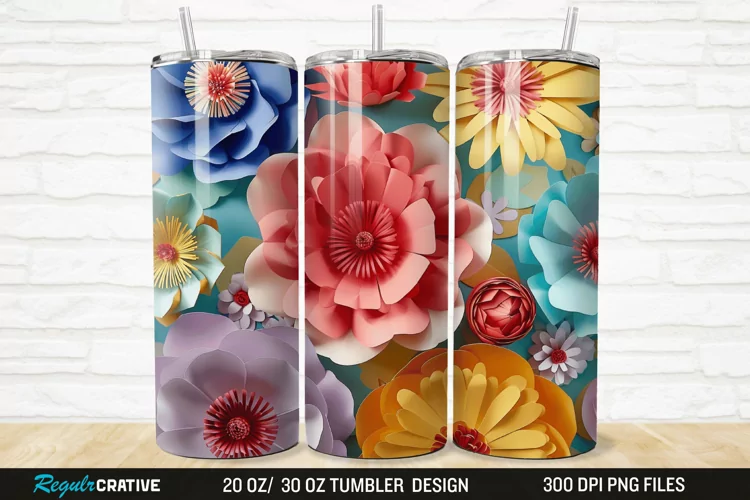3D Paper Flower 20/30oz Skinny Tumbler
