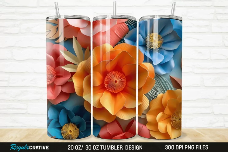 3D Paper Flower 20/30oz Skinny Tumbler