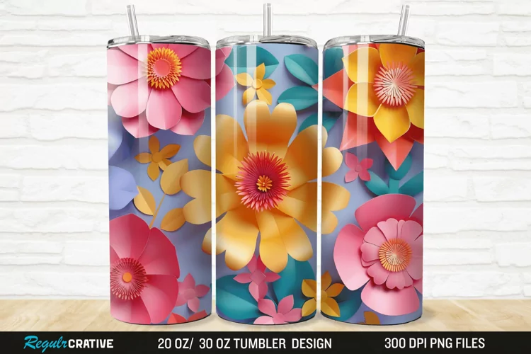 3D Paper Flower 20/30oz Skinny Tumbler