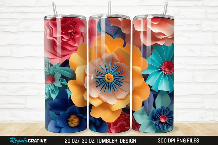 3D Paper Flower 20/30oz Skinny Tumbler