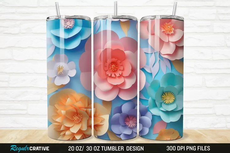 3D Paper Flower 20/30oz Skinny Tumbler