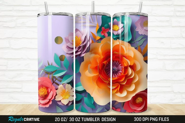 3D Paper Flower 20/30oz Skinny Tumbler