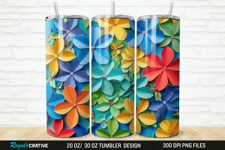 3D Paper Flower 20/30oz Skinny Tumbler
