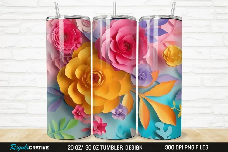 3D Paper Flower 20/30oz Skinny Tumbler