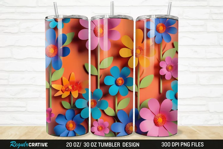 3D Paper Flower 20/30oz Skinny Tumbler