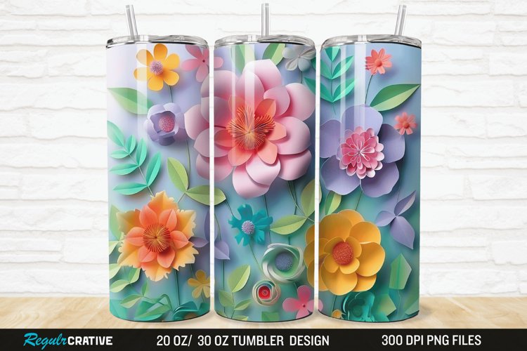 3D Paper Flower 20/30oz Skinny Tumbler example image 1