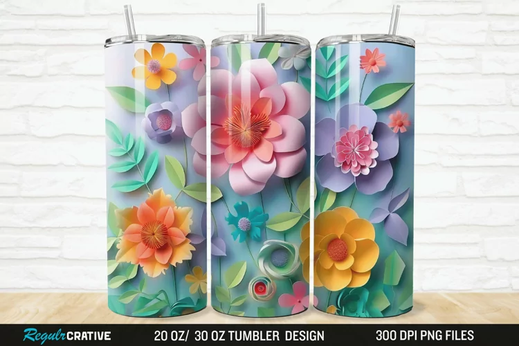 3D Paper Flower 20/30oz Skinny Tumbler