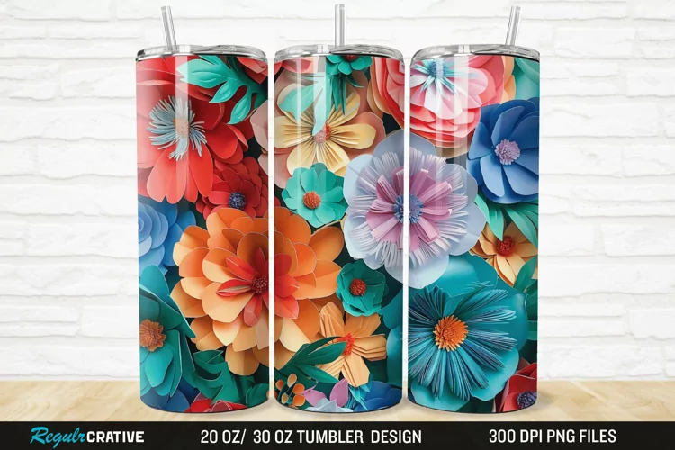 3D Paper Flower 20/30oz Skinny Tumbler