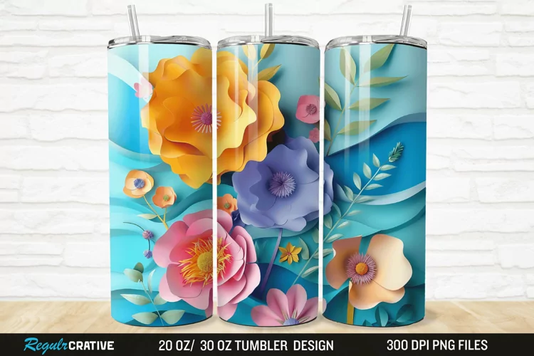3D Paper Flower 20/30oz Skinny Tumbler