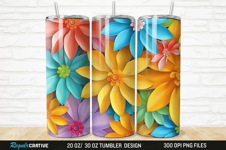 3D Paper Flower 20/30oz Skinny Tumbler