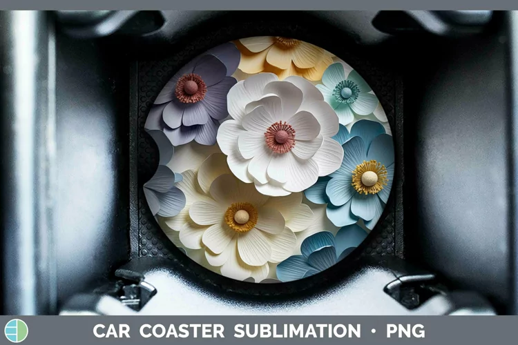 3D Paper Flowers Anemone Car Coaster Sublimation Coaster Des