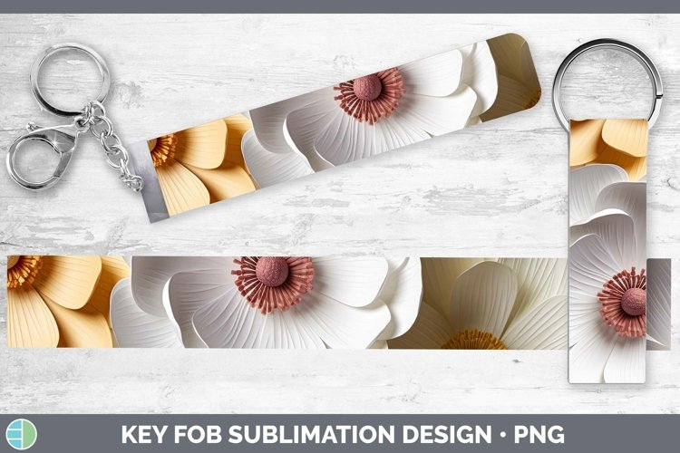 3D Paper Flowers Anemone Key Fob Sublimation Wristlet Design