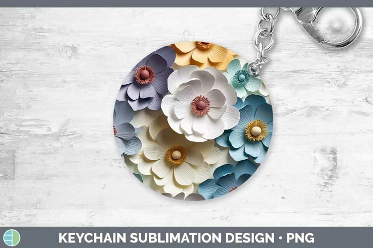 3D Paper Flowers Anemone Keychain Sublimation Keyring Design