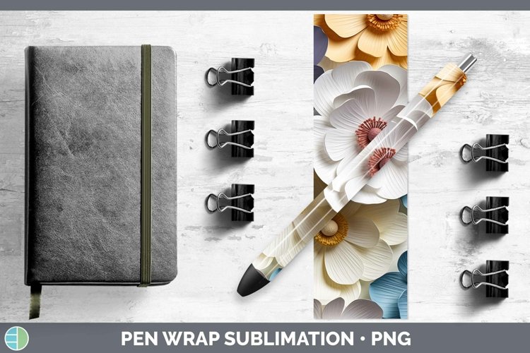 3D Paper Flowers Anemone Pen Wrap Sublimation Epoxy Pen Desi