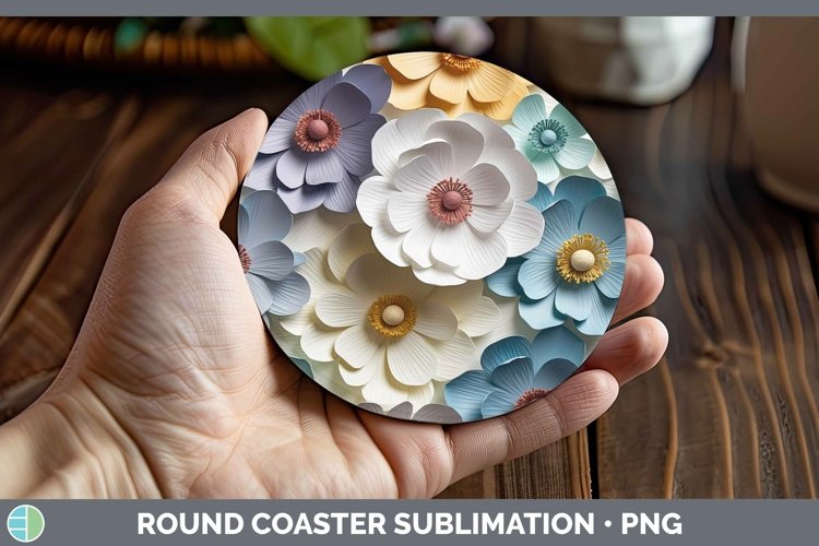 Gorgeous3D Paper Flowers Round Coaster design.