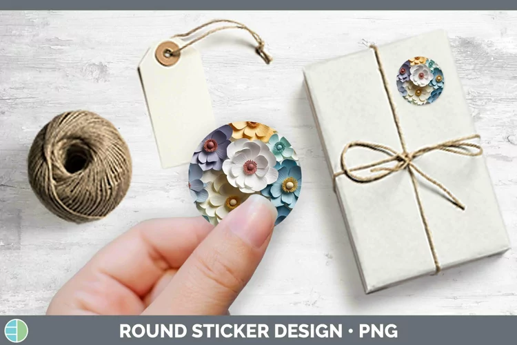 3D Paper Flowers Anemone Stickers | Round Labels Designs