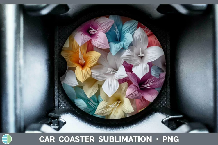 3D Paper Flowers Azalea Car Coaster Sublimation Coaster Desi