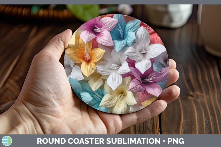 Gorgeous3D Paper Flowers Round Coaster design.
