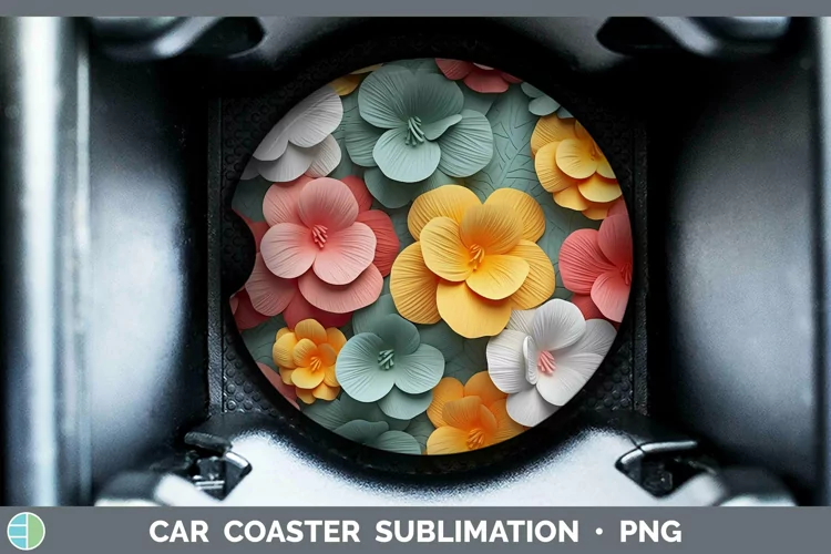 3D Paper Flowers Begonia Car Coaster Sublimation Coaster Des