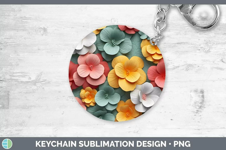3D Paper Flowers Begonia Keychain Sublimation Keyring Design