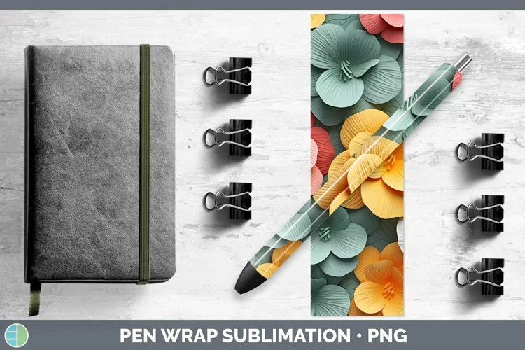3D Paper Flowers Begonia Pen Wrap Sublimation Epoxy Pen Desi