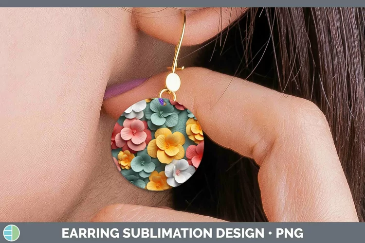 3D Paper Flowers Begonia Round Earrings Sublimation Earrings