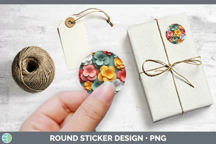 3D Paper Flowers Begonia Stickers | Round Labels Designs