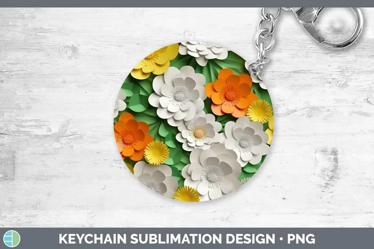 3D Paper Flowers Buttercup Keychain Sublimation Keyring Desi