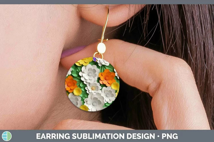 3D Paper Flowers Buttercup Round Earrings Sublimation Earrin