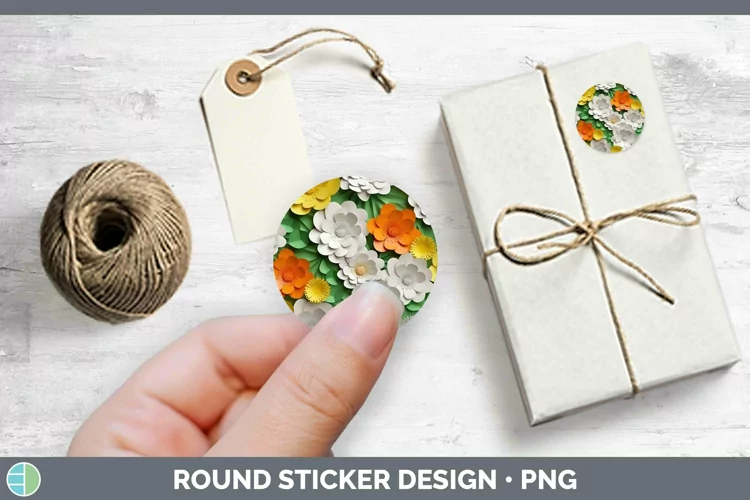 3D Paper Flowers Buttercup Stickers | Round Labels Designs