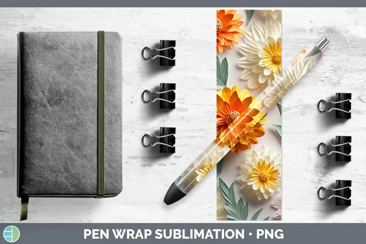 3D Paper Flowers Calendula Pen Wrap Sublimation Epoxy Pen De