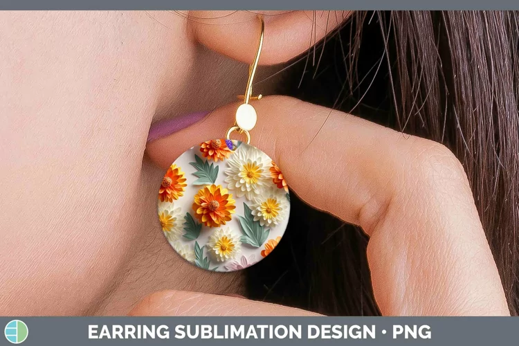 3D Paper Flowers Calendula Round Earrings Sublimation Earrin