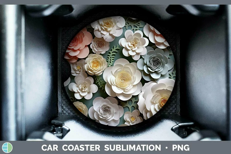 3D Paper Flowers Camellia Car Coaster Sublimation Coaster De
