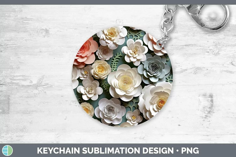 3D Paper Flowers Camellia Keychain Sublimation Keyring Desig