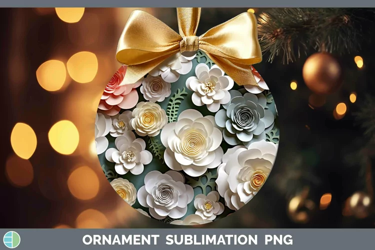 3D Paper Flowers Camellia Ornament Sublimation Bauble Design