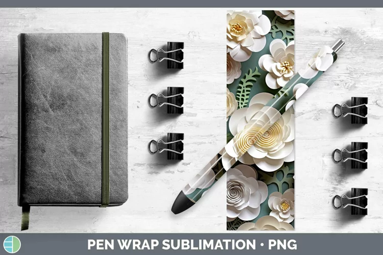 3D Paper Flowers Camellia Pen Wrap Sublimation Epoxy Pen Des