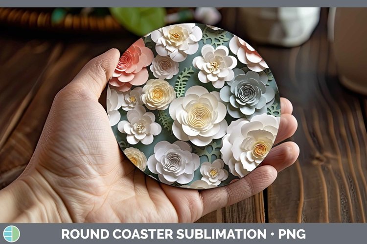Gorgeous3D Paper Flowers Round Coaster design.